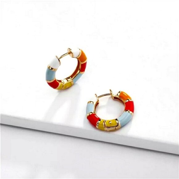 New Rainbow Enamel Hoop Earrings - Picture 2 of 5